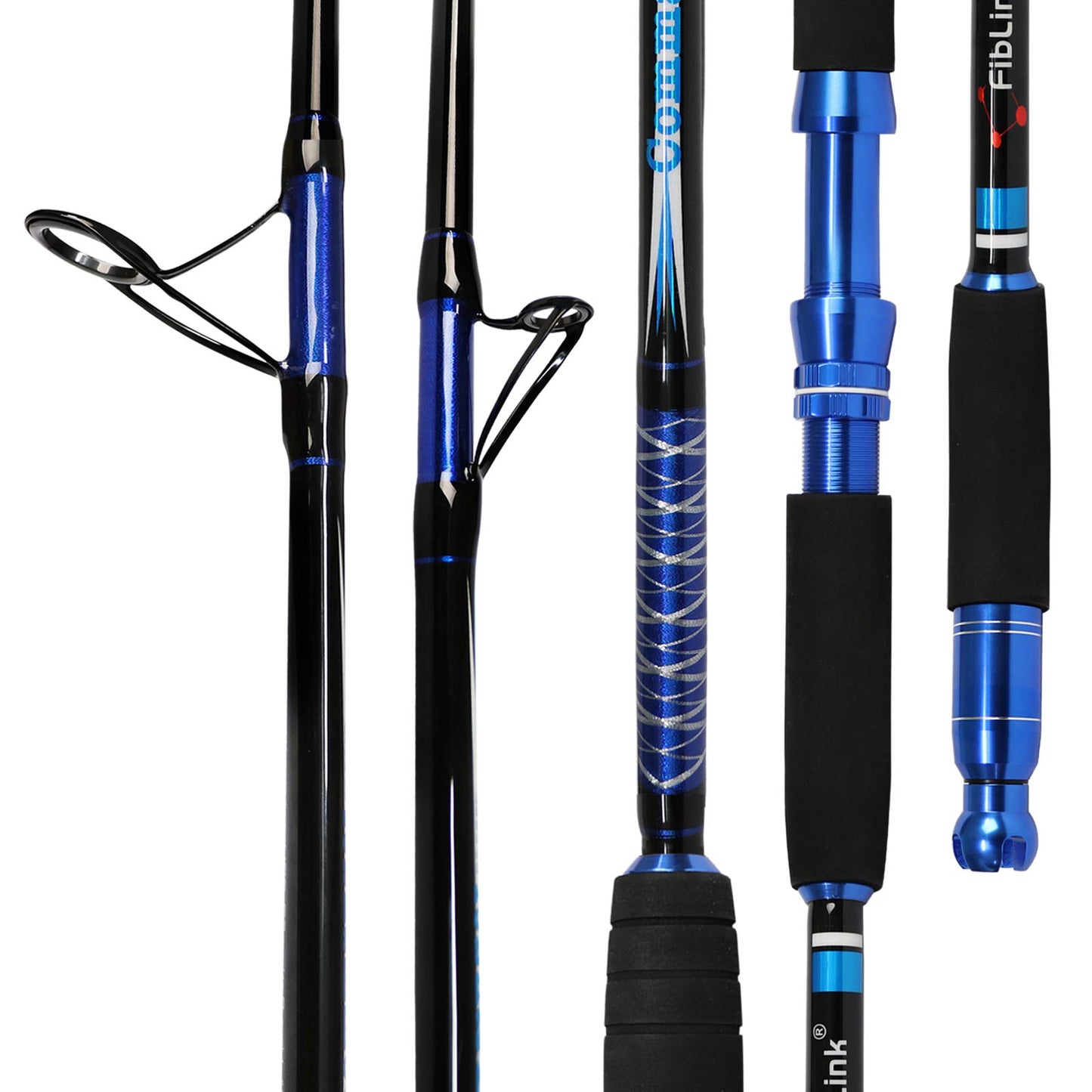 Fiblink Saltwater Fishing Rod Carbon Fiber Jigging Rod with 2 Piece Twin-Tip Spinning & Casting Portable Travel Fishing Jig Rod(Blue Length:66")